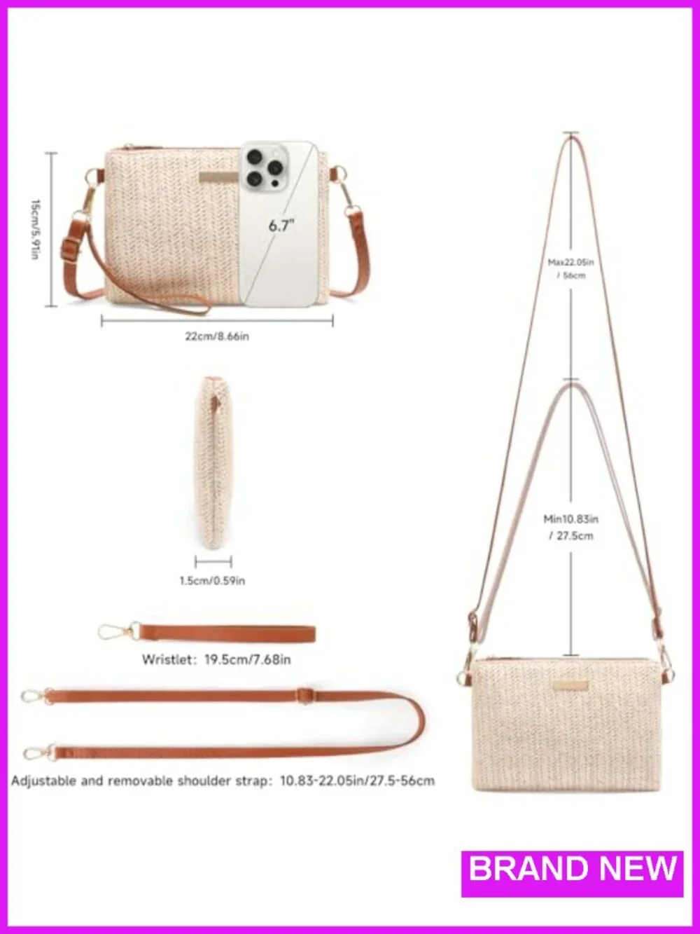 Straw Woven Crossbody Bag with Wristlet - Beach Summer Clutch Purse